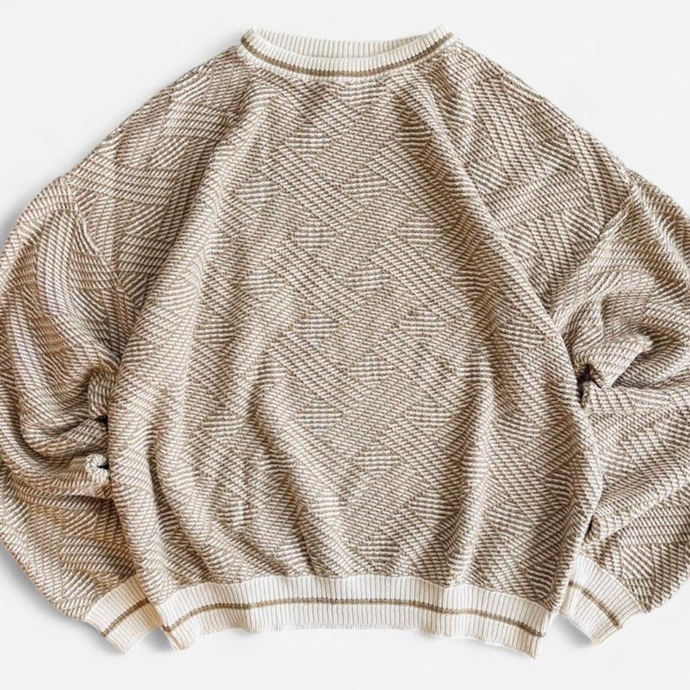 Vintage Susquehanna Trail Outfitters Cream Tan Knit Cotton Acrylic Blend Sweater